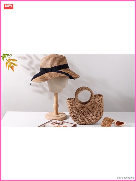 Boho Straw Hat and Bag Set with Sunglasses Jewelry for Women Summer Vacation main image 6
